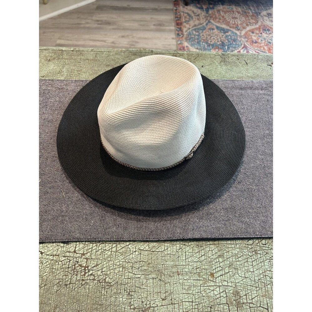 Two-Tone Wide Brim Fedora Hat - Black & White